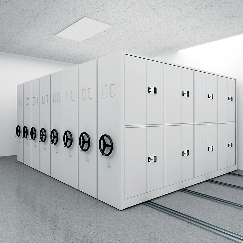 compact mobile shelving system for archive storage